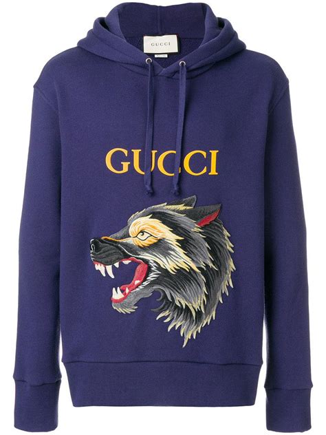 gucci wolf hoodie navy|Gucci jersey hooded sweatshirt.